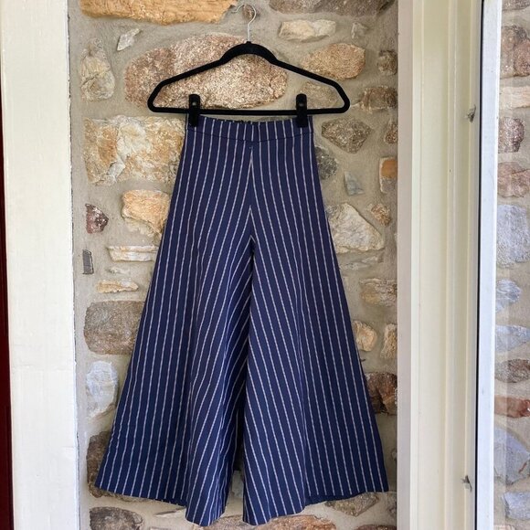 Nicholas Wide Leg High Waist Harper Culottes MSRP $395 Navy Pinstripe - Picture 4 of 12